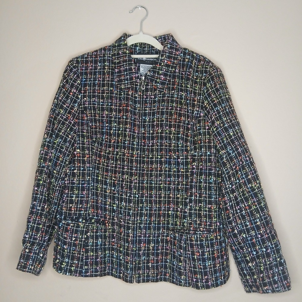 Multicolor Confetti Tweed Zip Jacket Rainbow Textured Blazer (retailed at $90)